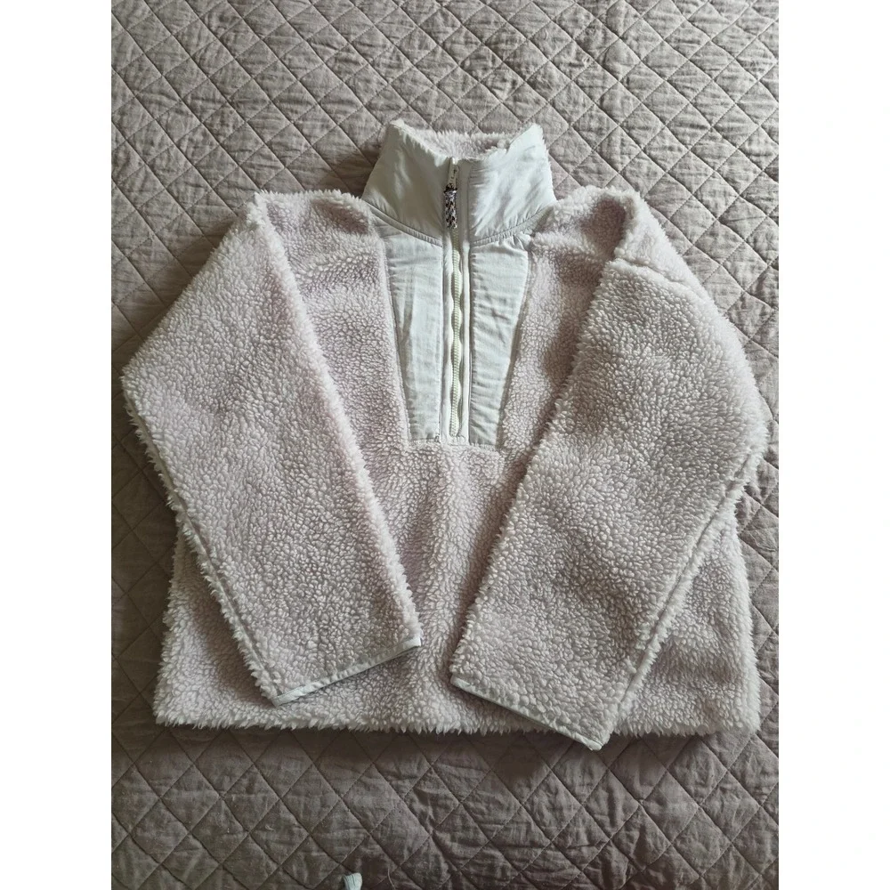 J.Crew Sherpa‎ Light Pink Lavender 1/2 Zip Chunky Cozy Sweatshirt Jacket sz M
